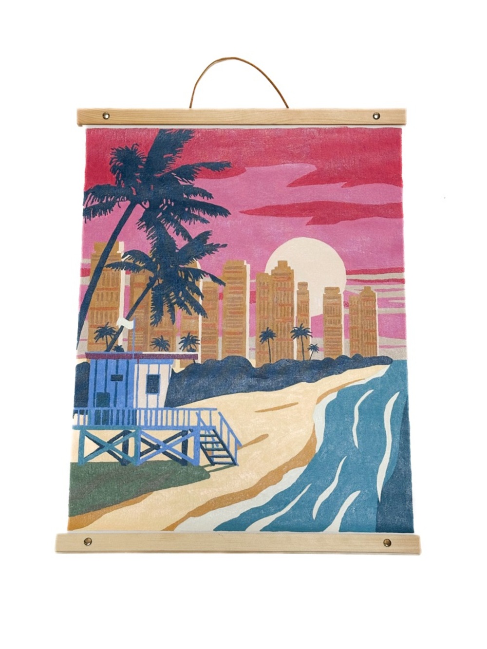 Miami Skyline Hanging Canvas Colorful Vintage Travel Poster Painting Wall Art